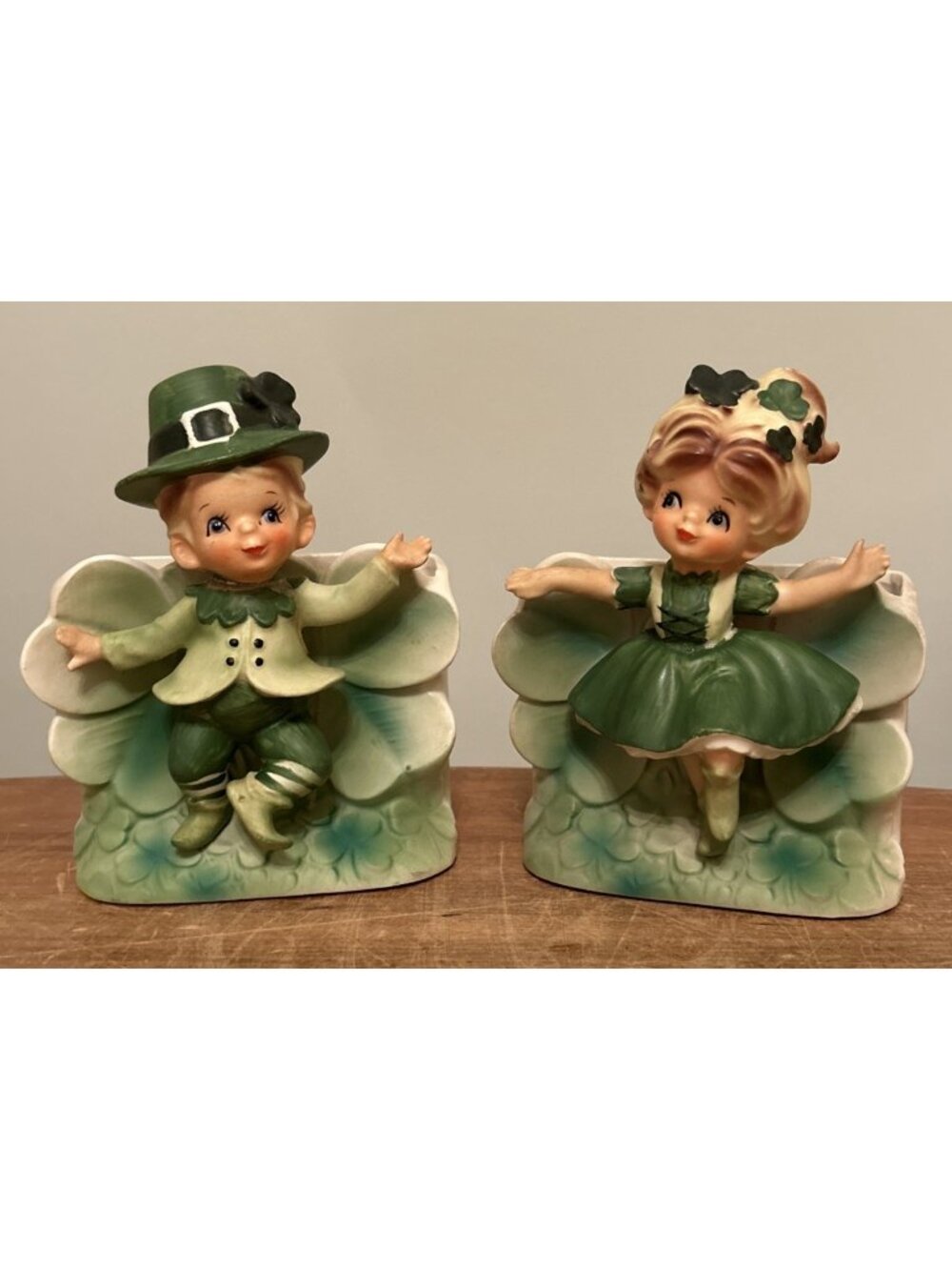 Vintage Relpo Japan K1760 St. Patrick’s Day Irish Boy & Girl Planters - Pair